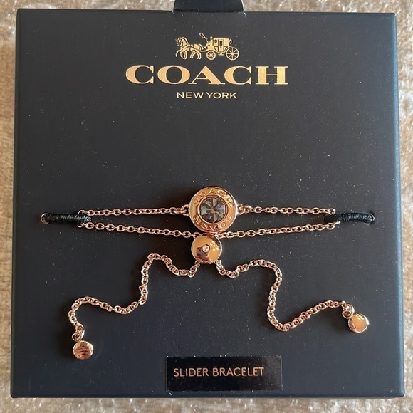 Brand New Coach Open Circle Slider Bracelet Rose Gold Glass Stone - Picture 12 of 12